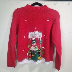 Tiara girls knitted christmas snowman sweater 12/14 vintage
